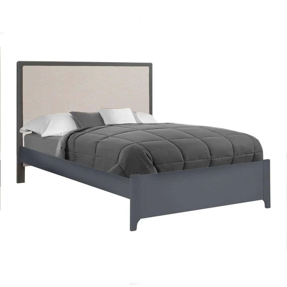 NATART Kyoto 54-inch double bed with low-profile footboard, gray frame and beige upholstered headboard.