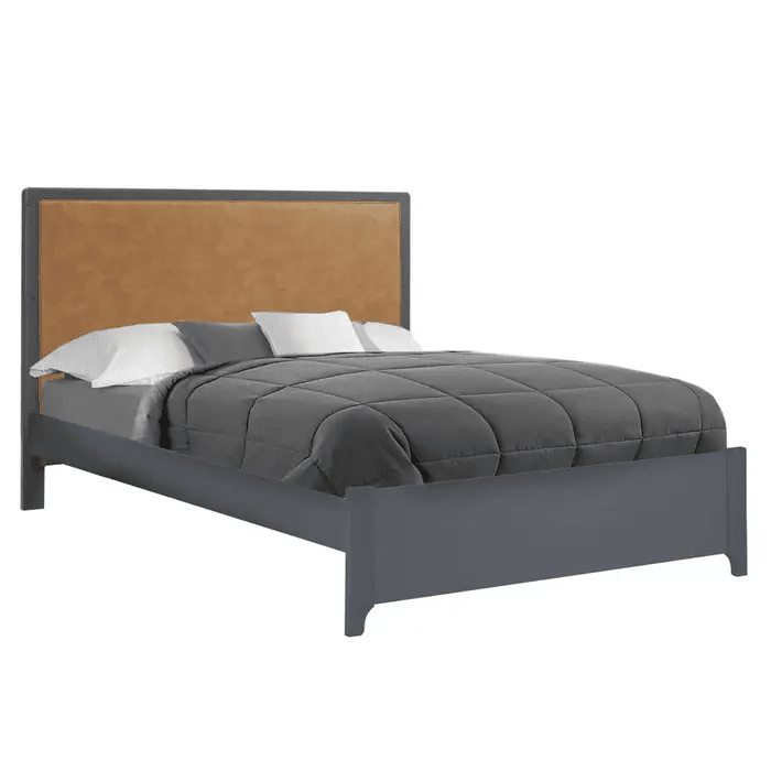 Natart Kyoto double bed with gray frame, tan upholstered headboard, and conversion rails