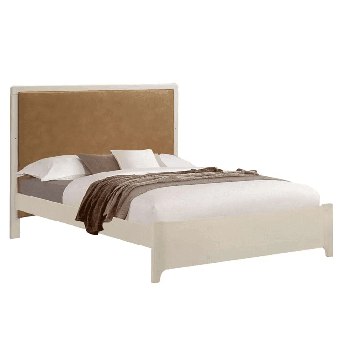 NATART Kyoto double bed with cream frame and tan upholstered headboard, includes conversion rails