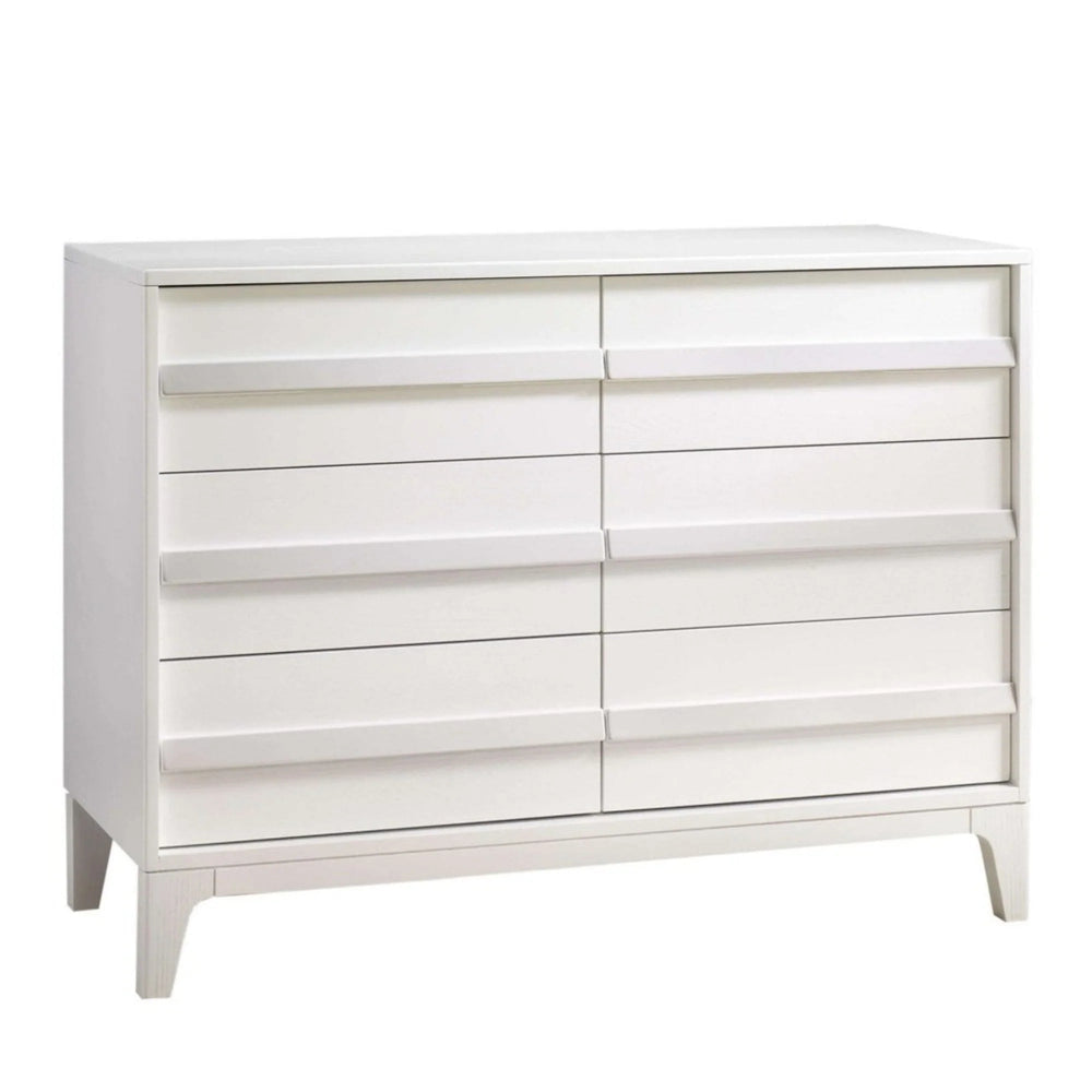 Natart Kyoto double dresser in white with eight shallow drawers and mid-century legs