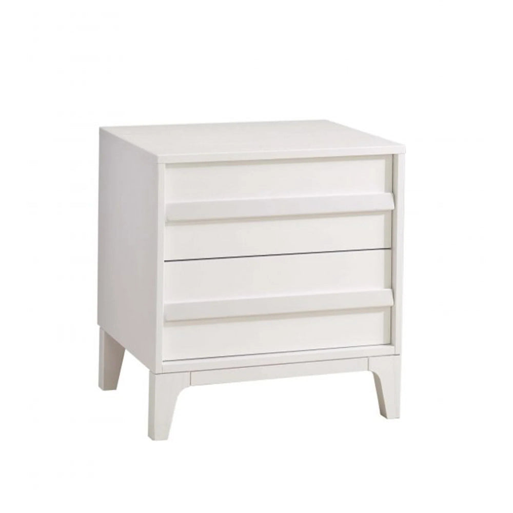 Natart Kyoto nightstand white finish with four shallow drawers and tapered legs