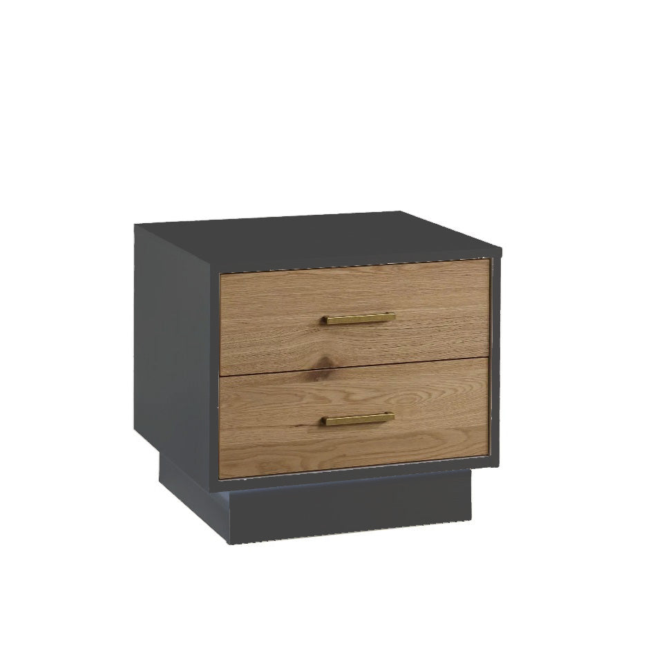 Natart Como Naturale nightstand with dark gray frame and natural wood drawers with brass handles