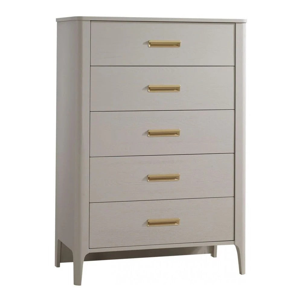 Natart Signature Series Palo 5-drawer tall chest in light gray with brass-tone handles