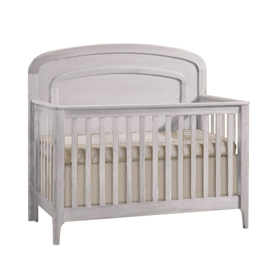 Natart Palo 5-in-1 Convertible Crib in greywashed wood with arched molding