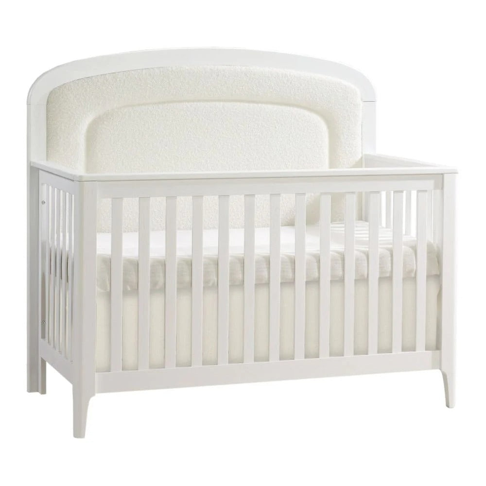 Natart Palo 5-in-1 Convertible Crib with upholstered panel, white finish