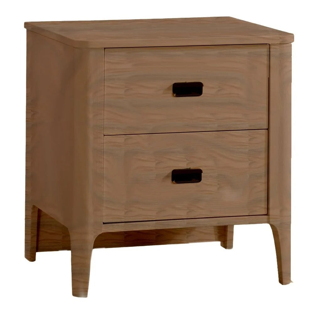 Natart Palo nightstand in light wood with two drawers and black metal pulls.