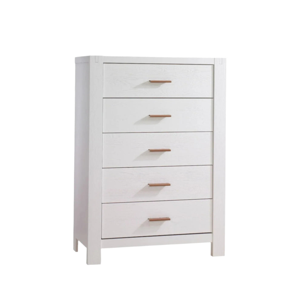 Natart Toscano 5-drawer dresser in white wood with copper handles