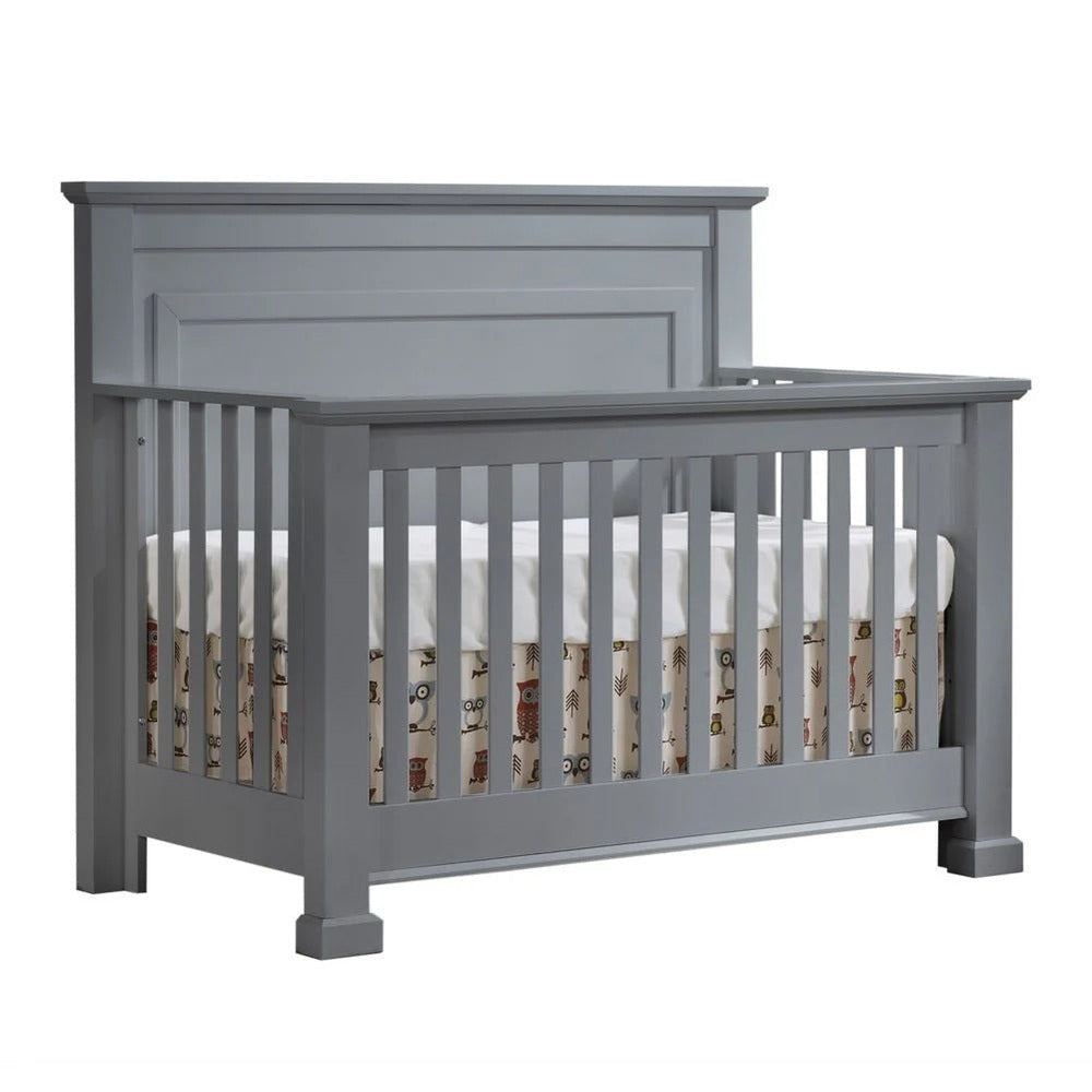 Natart Taylor 5-in-1 convertible crib, gray finish with slatted sides