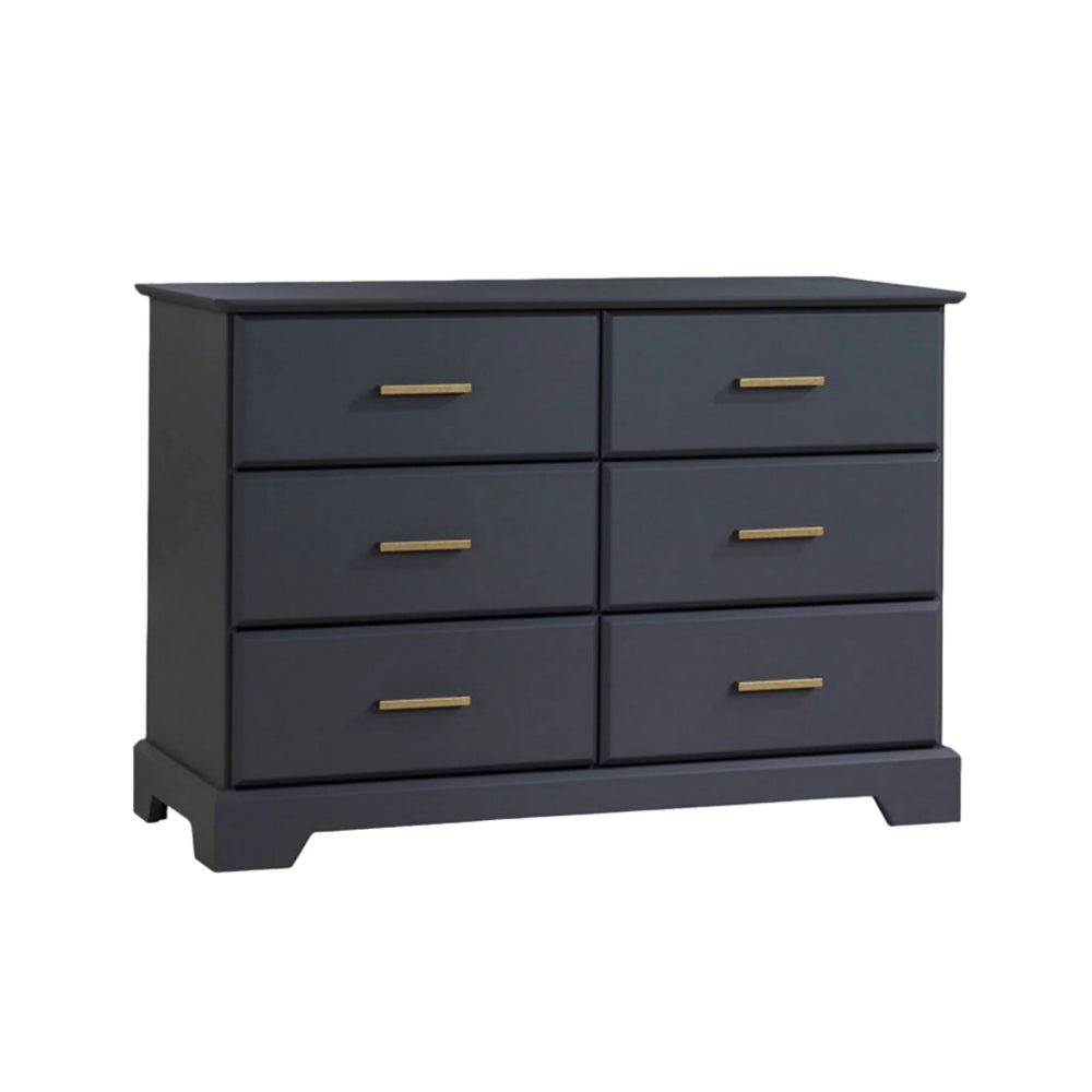 Natart Taylor double dresser in dark gray with gold bar pulls, six drawers