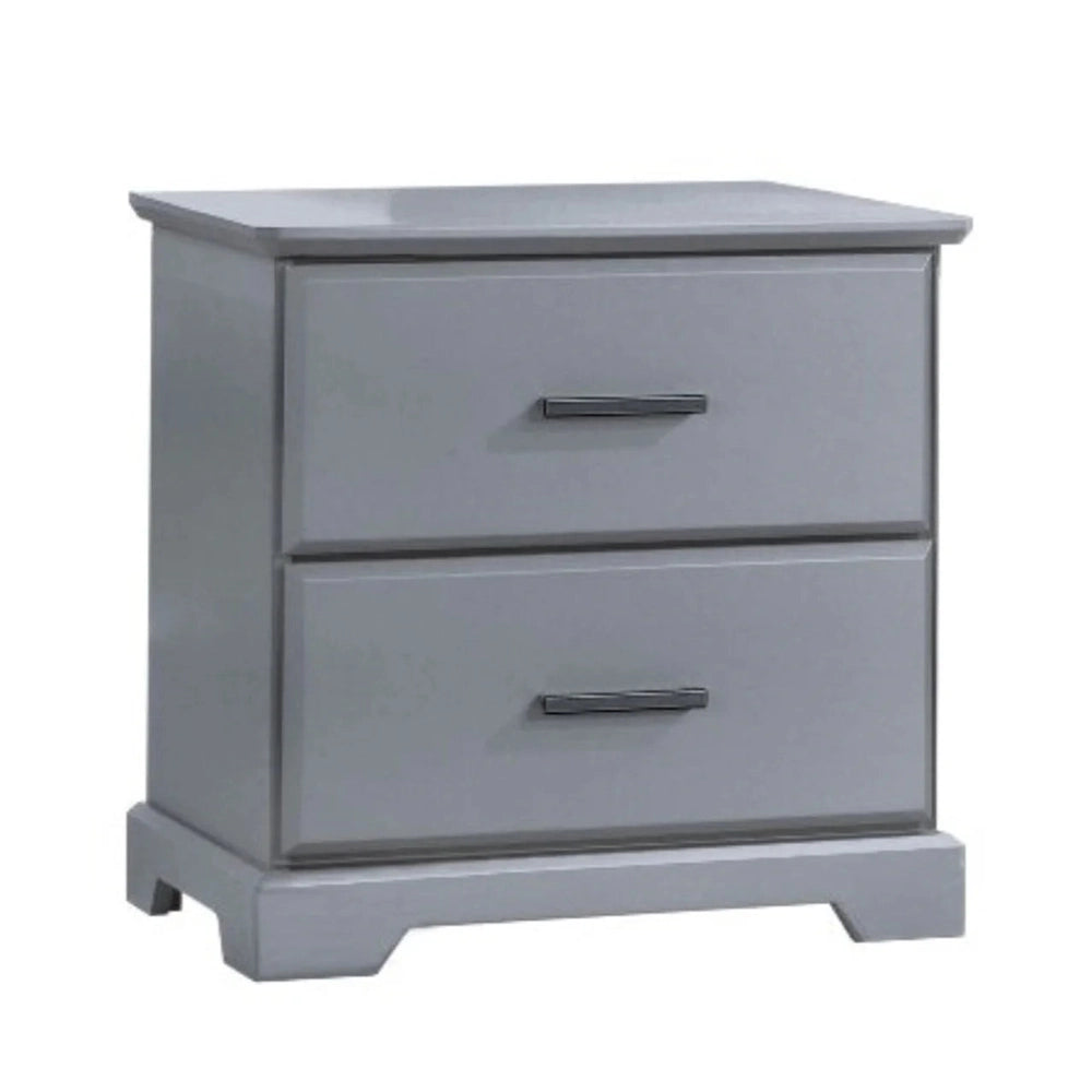 Natart Taylor Nightstand in gray wood finish with two drawers and slim metal handles