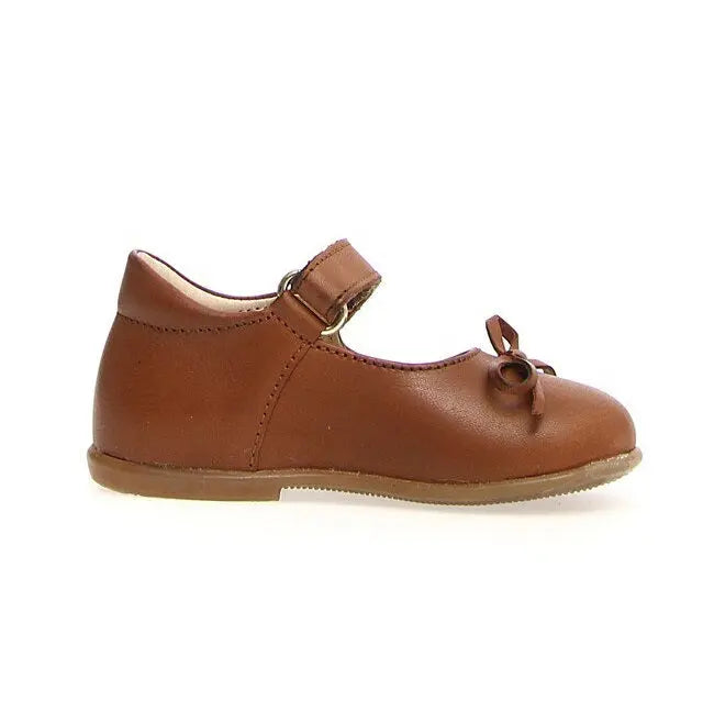 Naturino Ballet Leather Ballerinas With Bow brown toddler shoes featuring a strap buckle and bow