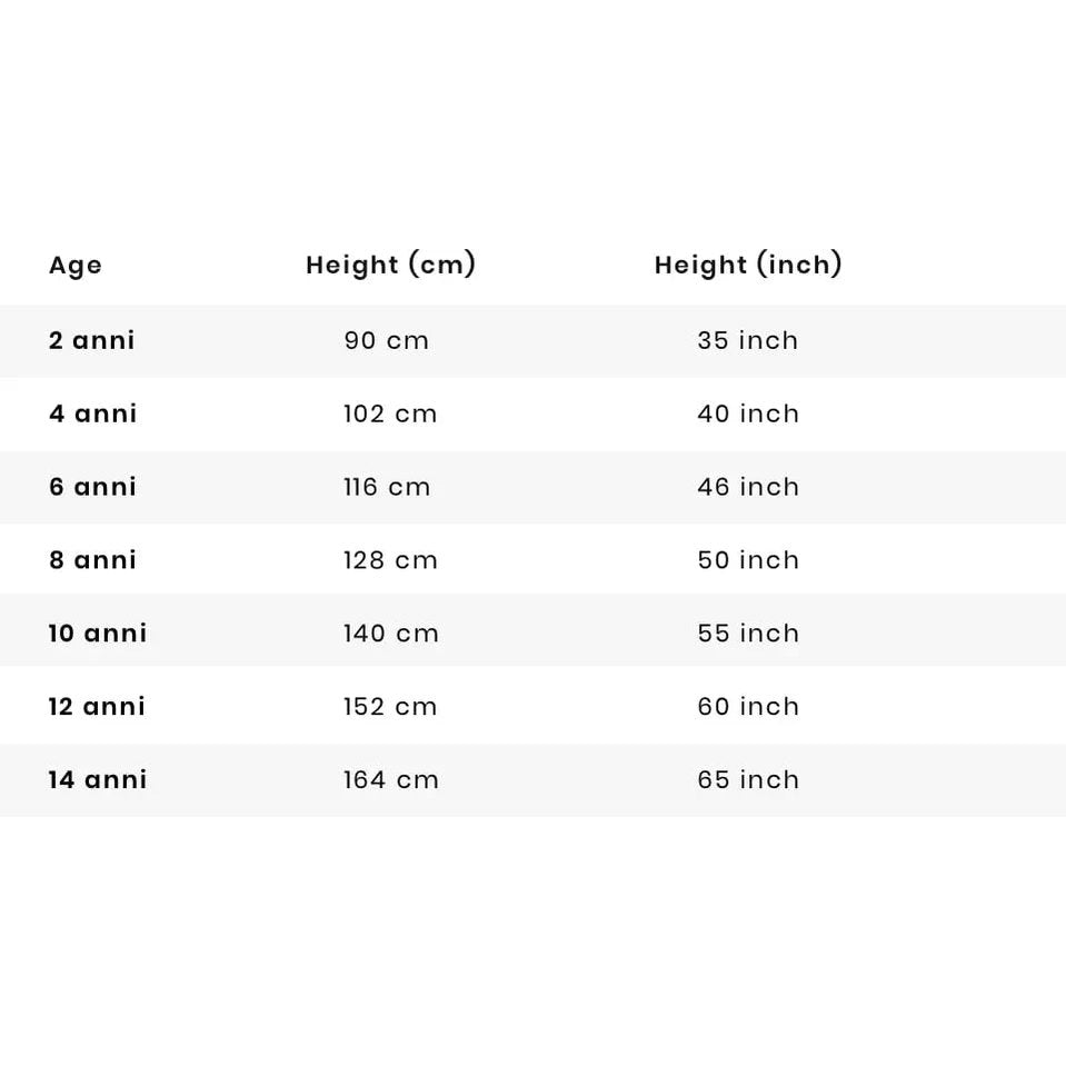 Naturino Cocoon Vl Cream toddler size chart showing ages 2–14 with height in cm and inches, brand visible.