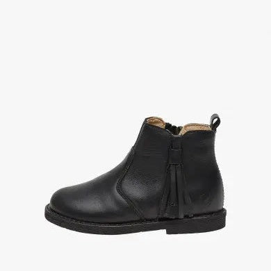 Naturino Durham Nappa Spazz Black leather ankle boot for babies and toddlers with a side zipper tassel.