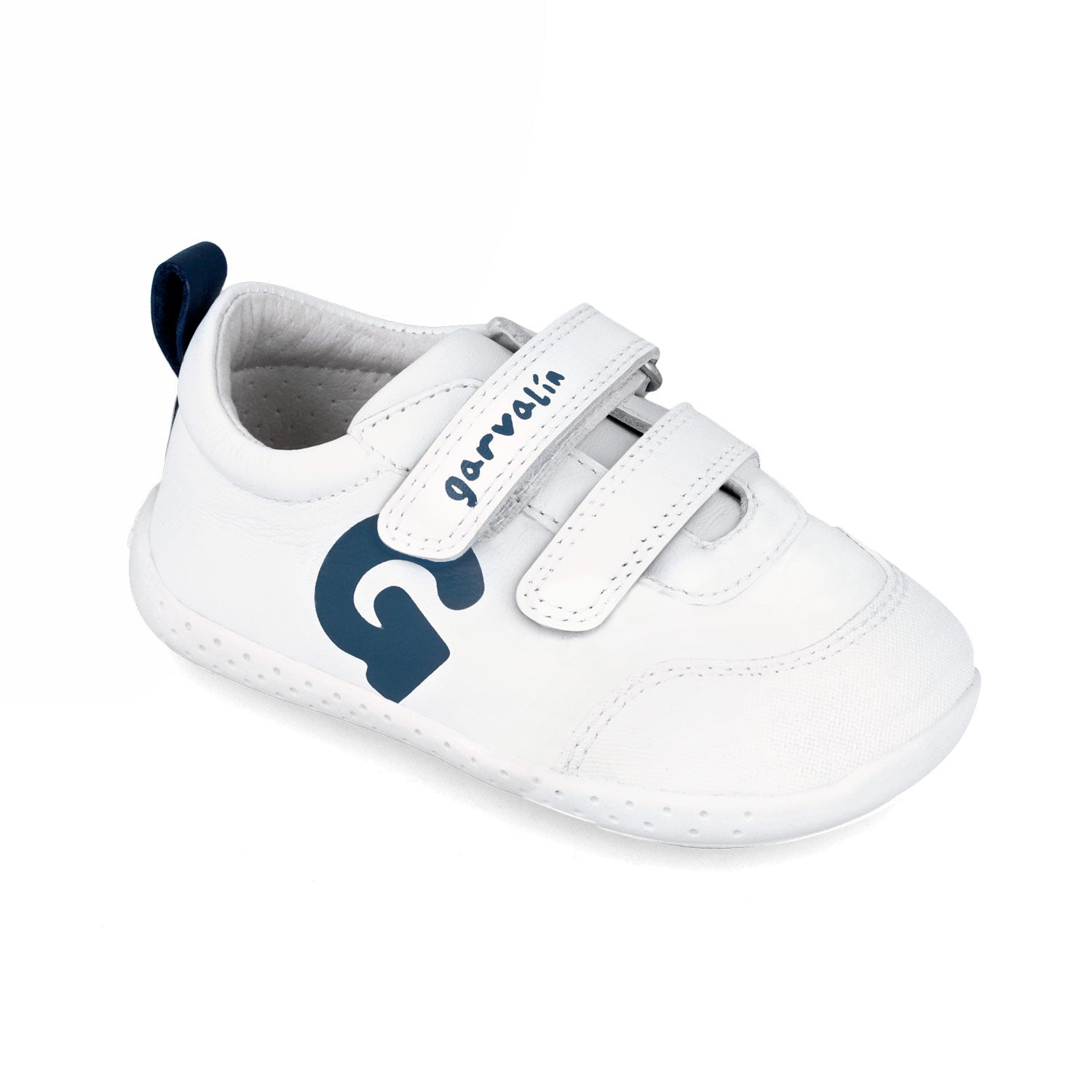 Garvalin Kids Non-Slip Leather Sneakers White/Navy