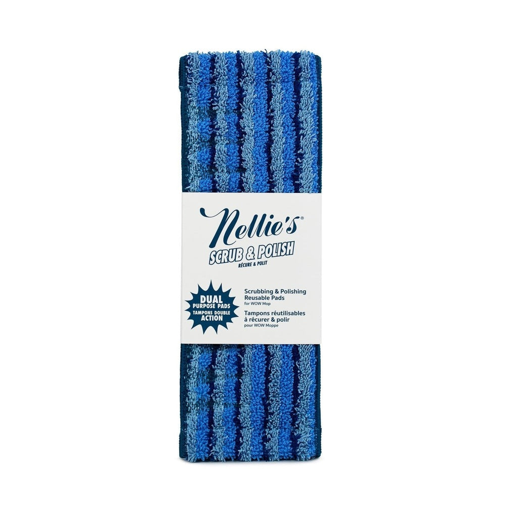 Nellie's Wow Mop scrubbing & polishing pads, blue striped microfiber cleaning pads