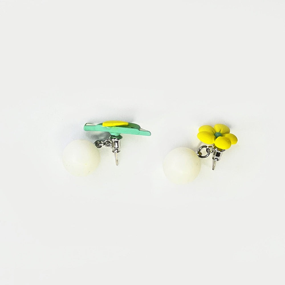 Nemibaby earrings pair featuring bird and yellow flower charms on 925 sterling silver posts