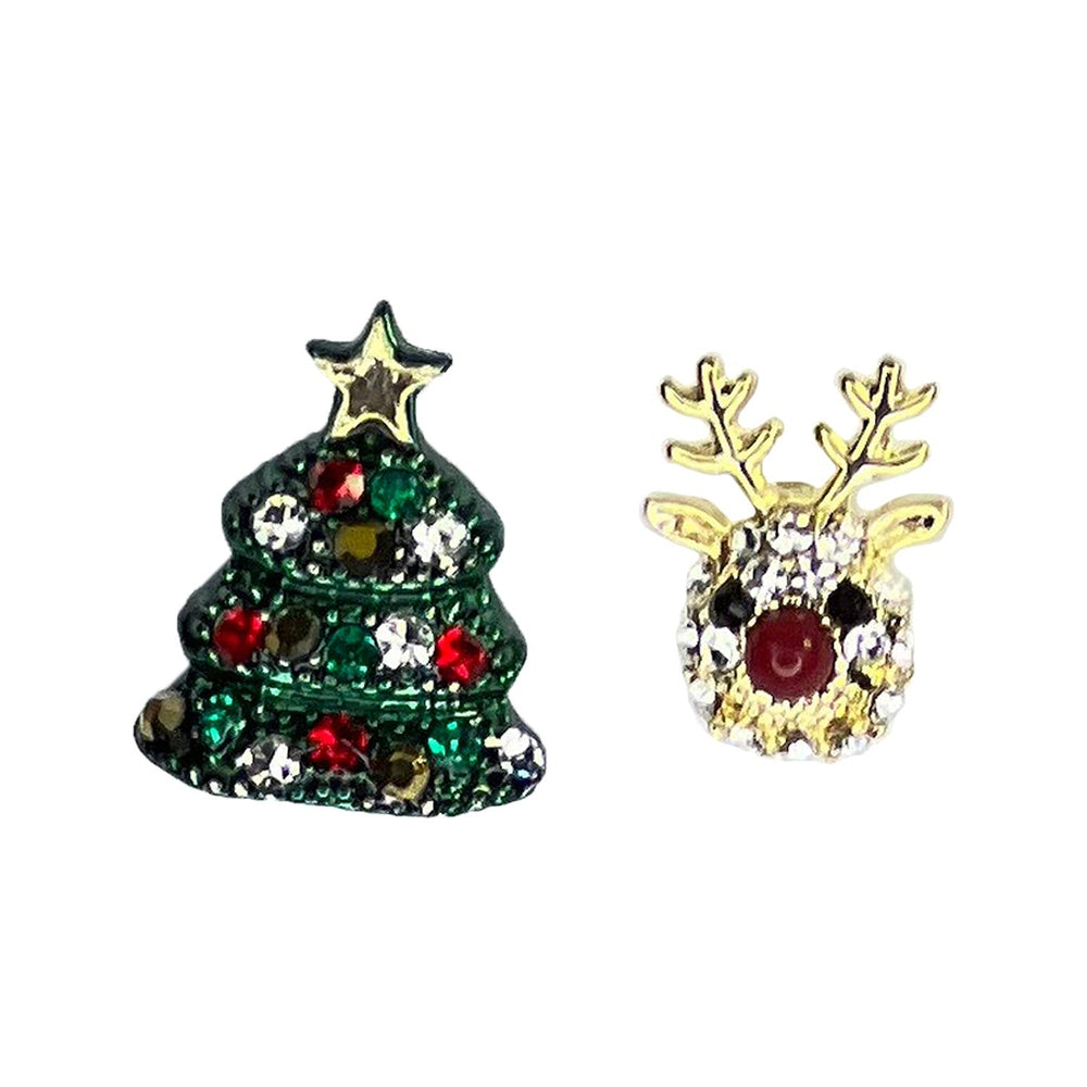 Nemibaby 925 sterling silver Christmas tree and reindeer pins with colorful rhinestones (set of 2)