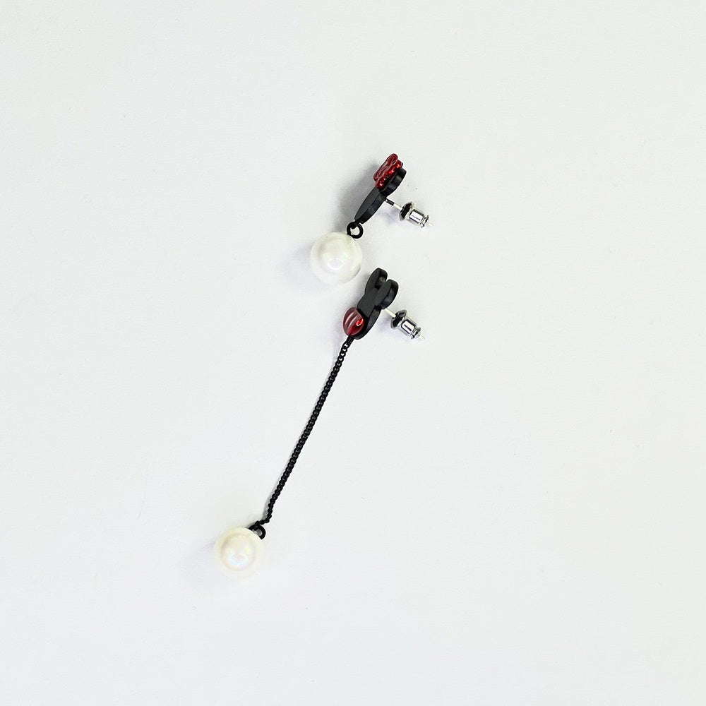 Nemibaby Mickey & Minnie 925 silver earrings with red accents and hanging pearl drops (pair)