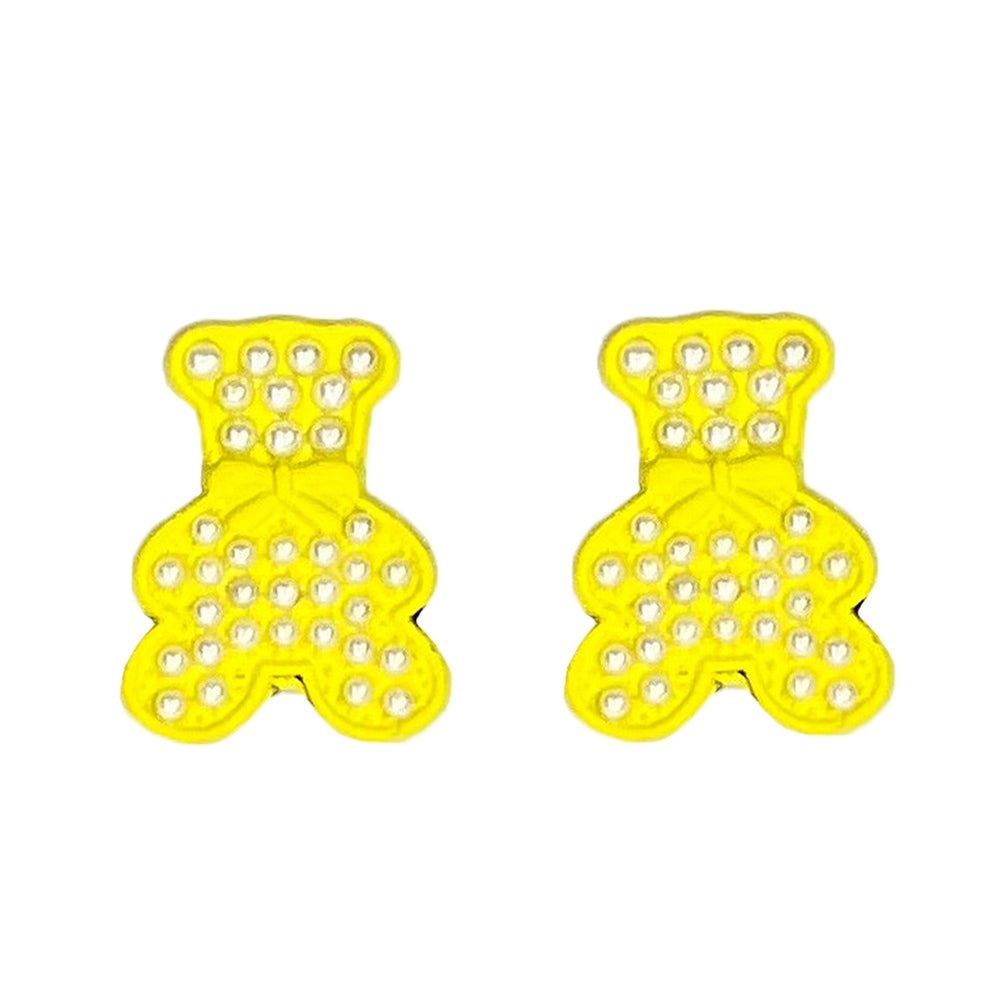 Nemibaby yellow bear earrings, crystal stud details, 925 sterling silver pins (pair)
