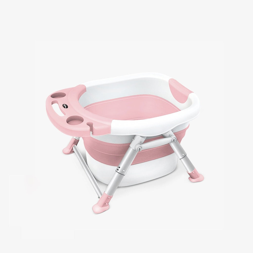 Nemibaby foldable baby bathtub in pink and white with metal legs
