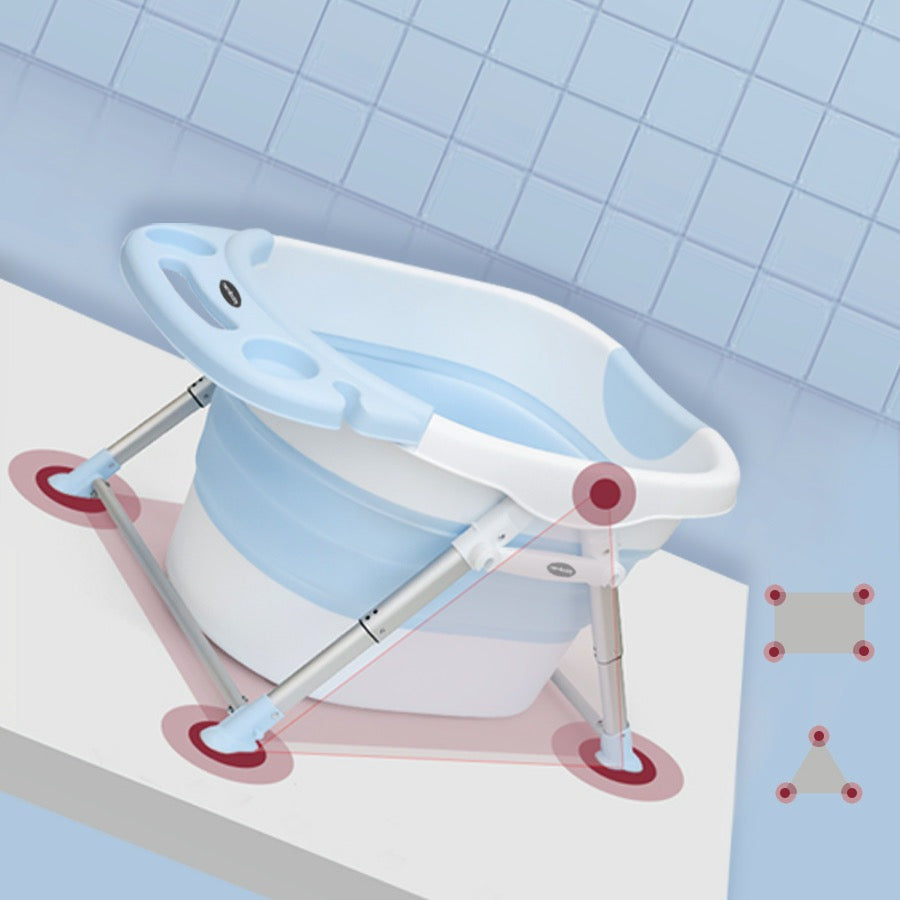 Nemibaby foldable baby bathtub blue with metal legs and safety supports for babies and toddlers