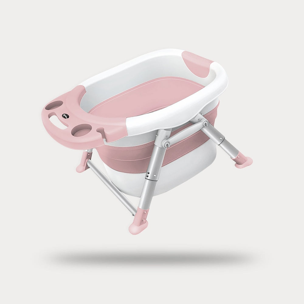 NEMIBABY foldable baby bathtub pink with white interior and metal legs