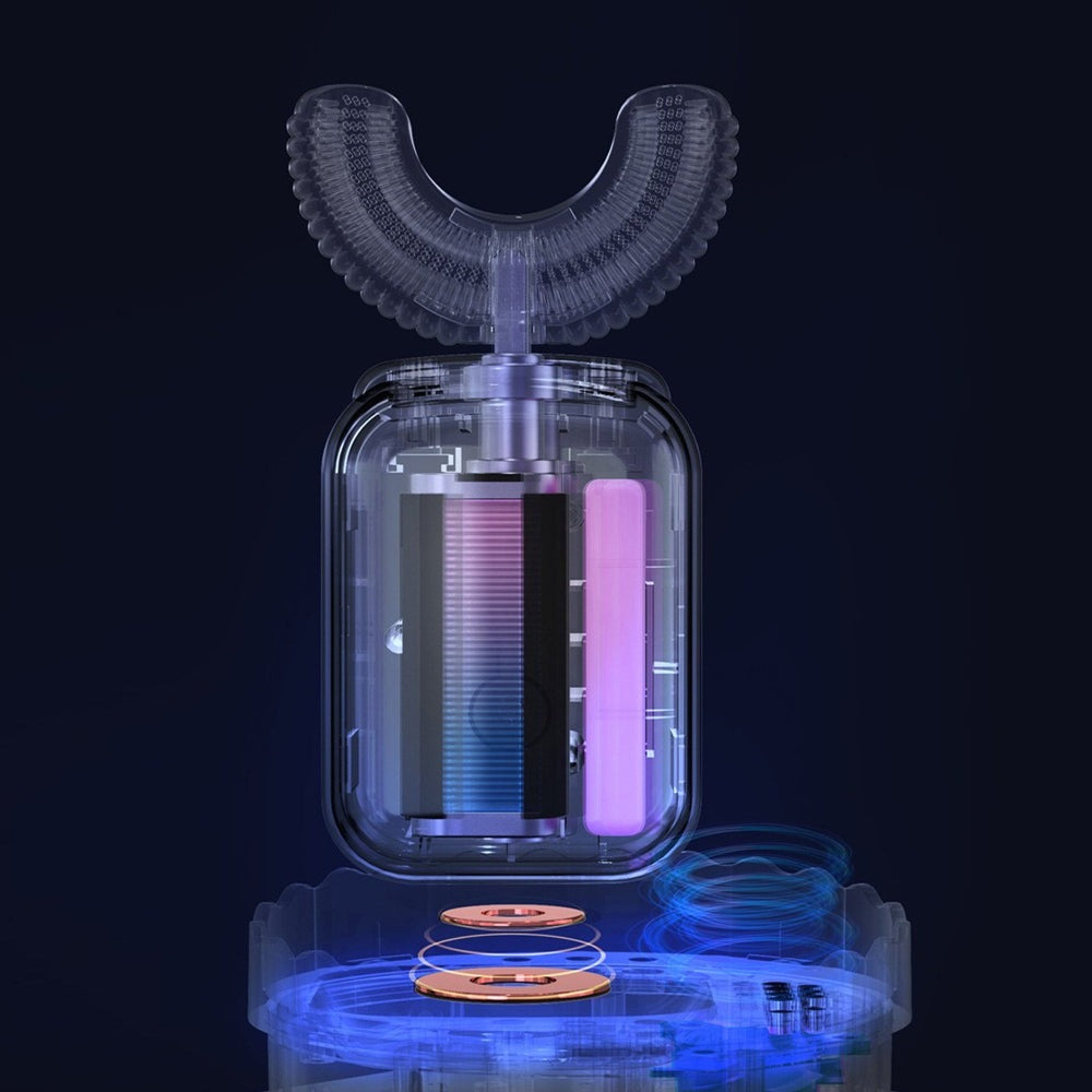 Nemibaby U-Shape Kids Electric Toothbrush blue with a transparent body showing internal components