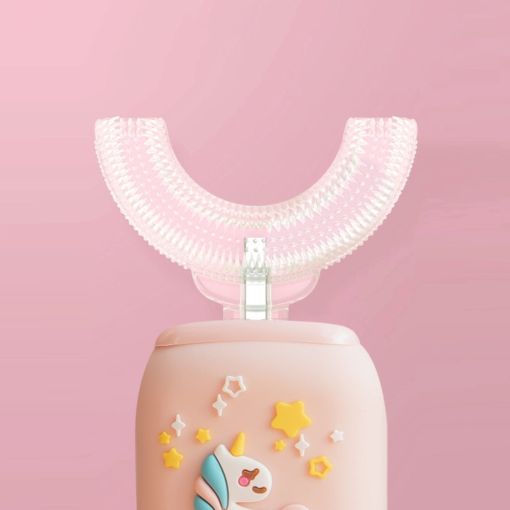 Nemibaby Kids U-Shape Toothbrush pink with clear clip and unicorn decor case