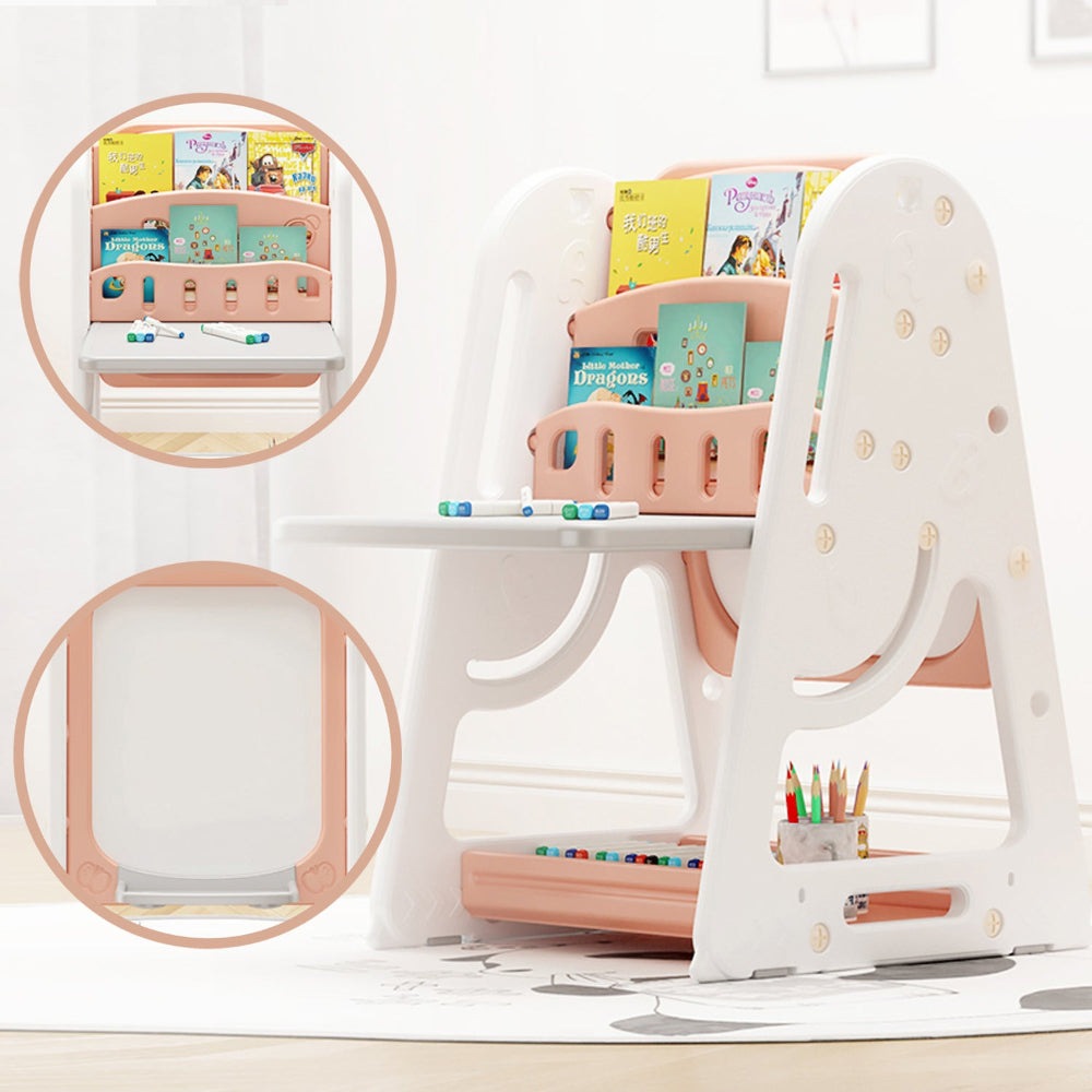 Nemibaby pink multi-function easel and bookshelf for kids, white frame with peach accents