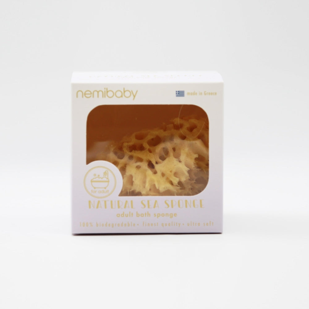 Nemibaby premium natural honeycomb bath sea sponge in box; beige sponge, Greece-made by Kereso
