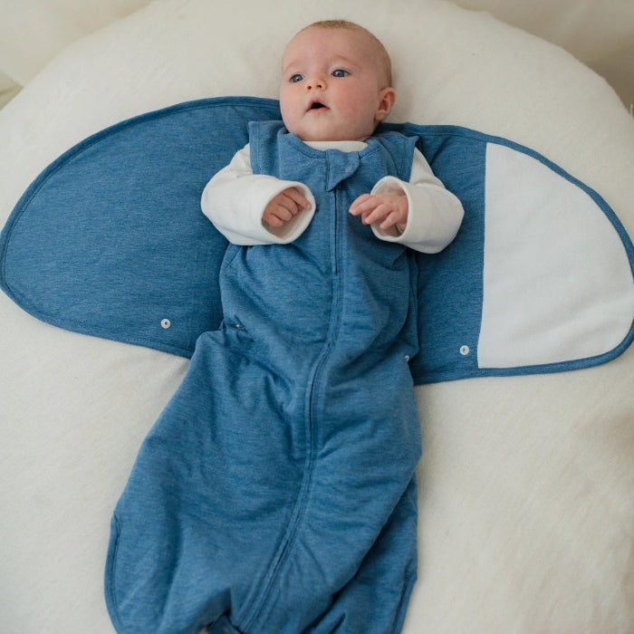 Nest Designs Avocado Bamboo Swaddle Sleep Bag 1.0 Tog Captain's Blue for baby, blue bamboo fabric