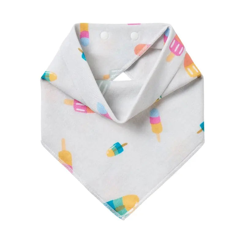 Nest Designs Bamboo Baby Bandana Bib One Size (3M-24M) white with colorful popsicle pattern, showing snaps.