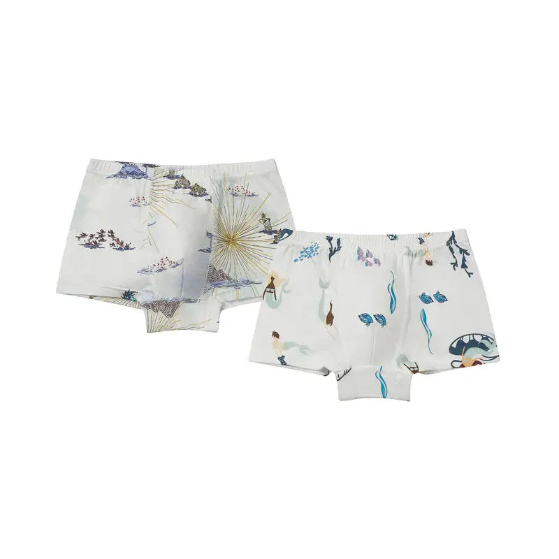 Nest Designs Bamboo Boys Boxer Briefs Underwear (2 Pack) Under The Sea