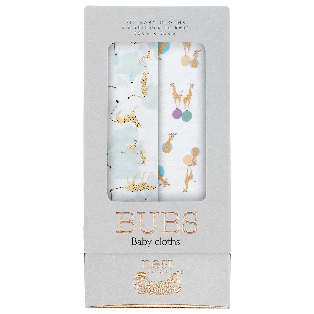 Nest Designs Bamboo Bubs Baby Washcloth Set (6 pack) pastel giraffe-print bamboo cloths for bath time