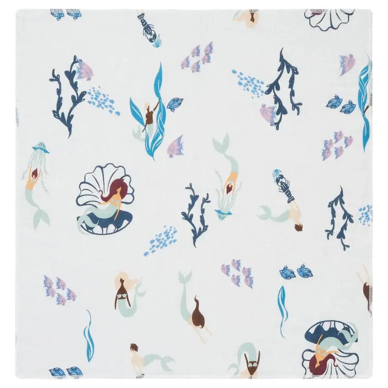 Nest Designs Bamboo Bubs Baby Washcloth Set, 6-pack, white cloths with blue seaweed and shell print.