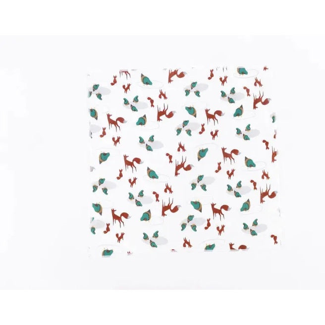 Nest Designs Bamboo Bubs Baby Washcloth Set (6-Pack) white washcloths laid flat to show teal and brown animal print.