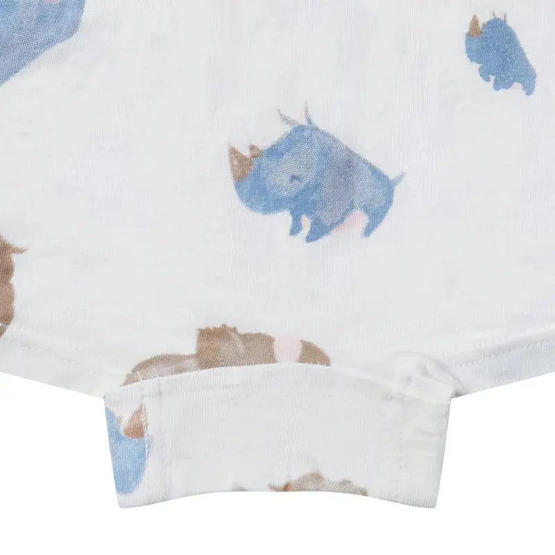 Nest Designs bamboo girls’ boy short underwear Serengeti print, white with blue animals, 2-pack, soft breathable fabric.