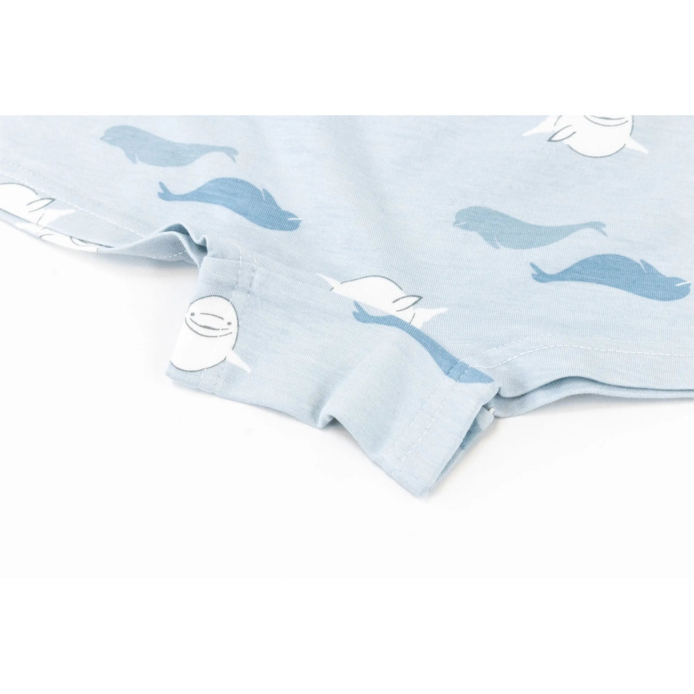 Nest Designs bamboo girls’ boy short underwear, 2-pack in light blue with beluga whale print, soft fabric