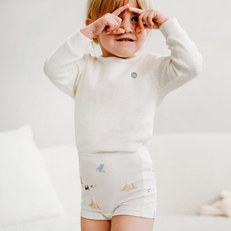 Nest Designs bamboo girls’ boy short underwear, 2-pack Doggy Day, white fabric with small prints
