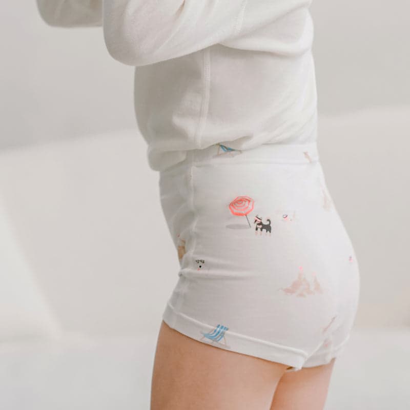Nest Designs bamboo girls' boy short underwear, 2-pack, white with dog and pastel prints