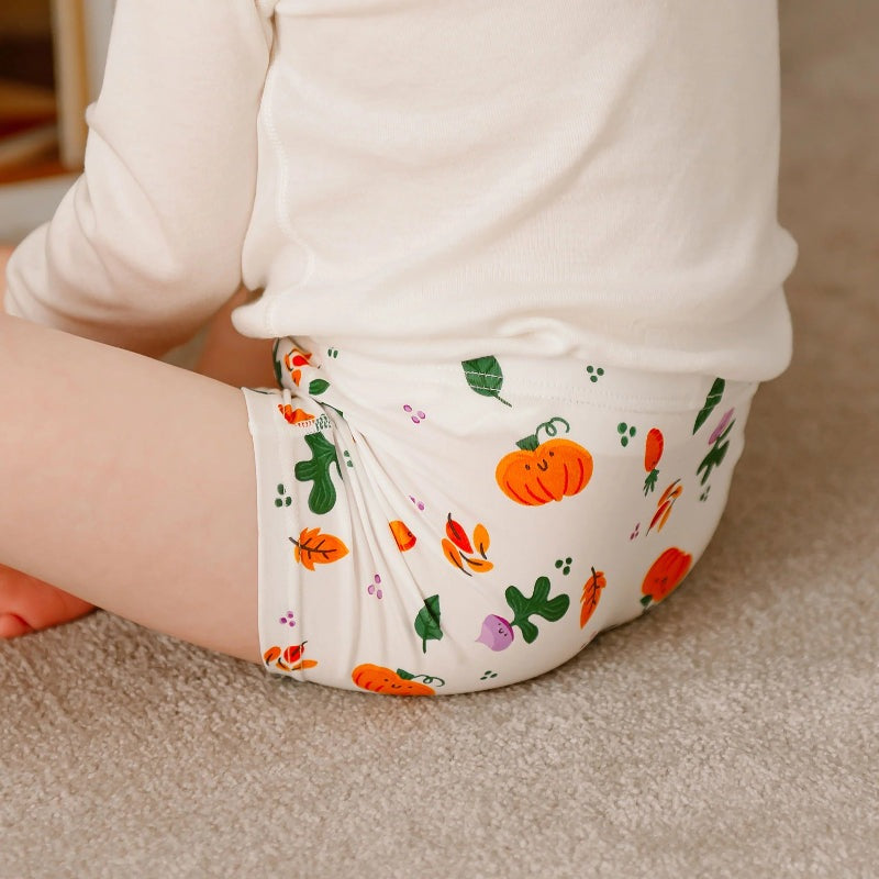 Nest Designs bamboo jersey girls boy short underwear, Harvest Time pumpkins print, 2-pack