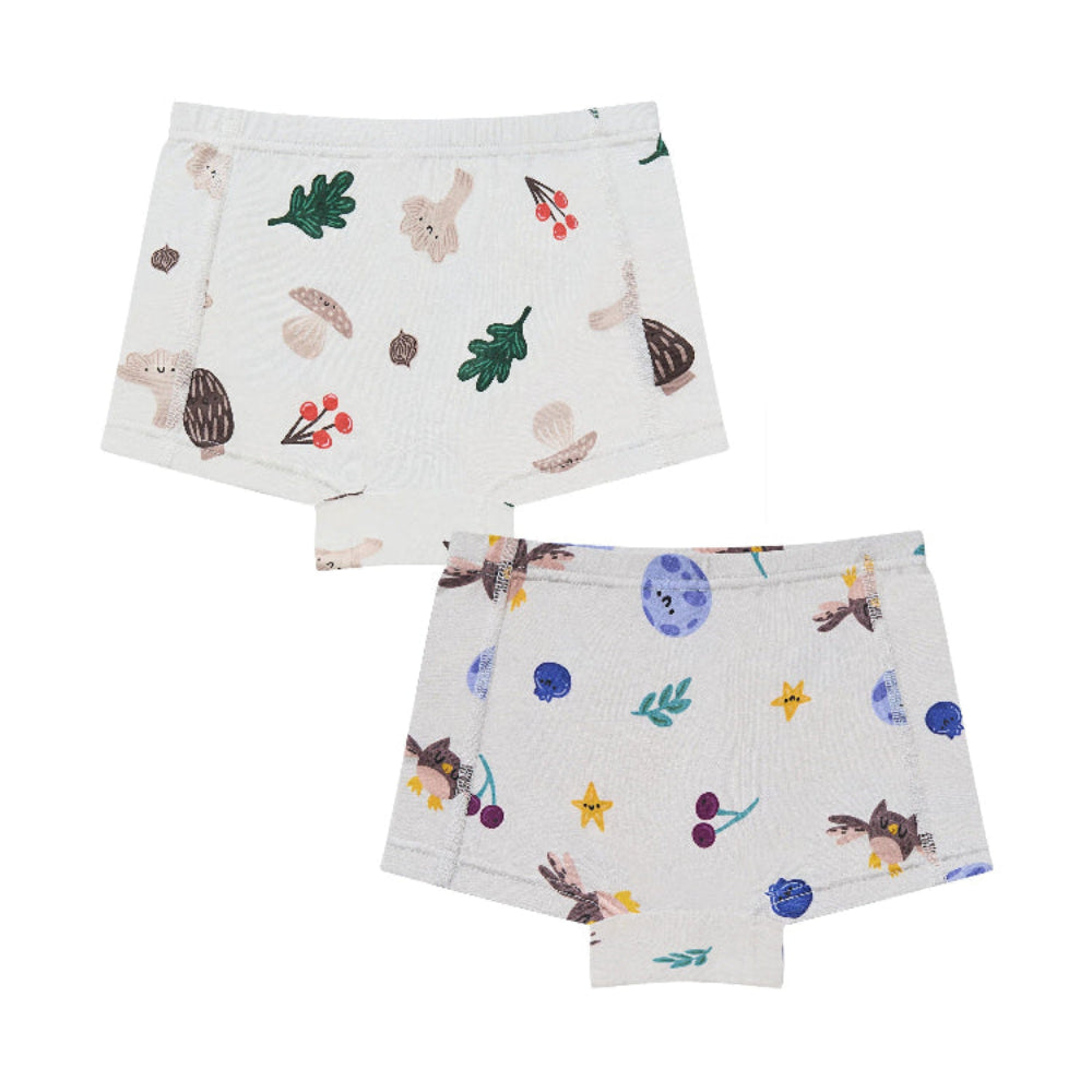 Nest Designs bamboo jersey girls' boy short underwear 2-pack with nature and space prints on white