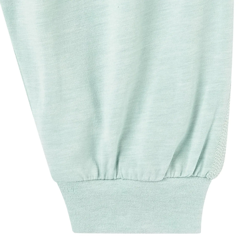 Nest Designs Bamboo Jersey Harem Pants Harbor Grey with ribbed cuff gathered at ankle.