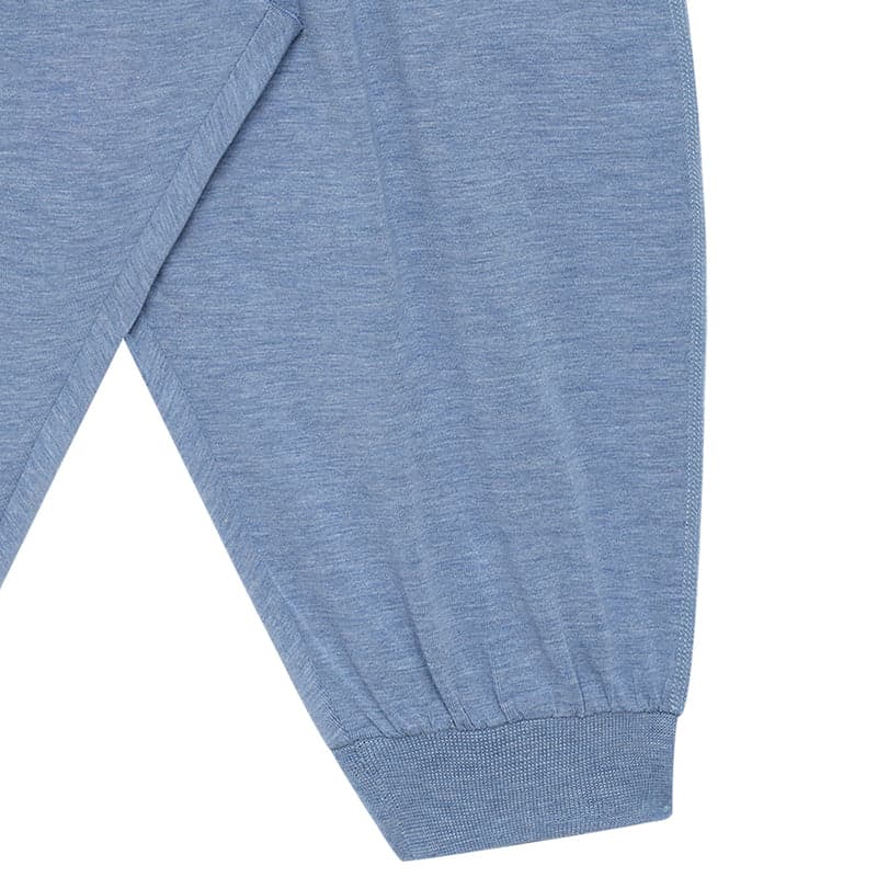 Nest Designs Bamboo Jersey Harem Pants Troposphere in blue, featuring a snug ribbed cuff around the ankle.