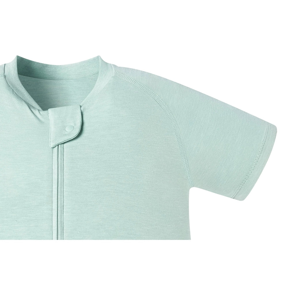 Nest Designs Bamboo Jersey Short-Sleeve Sleep Bag in Harbor Grey; front snap placket for easy dressing.