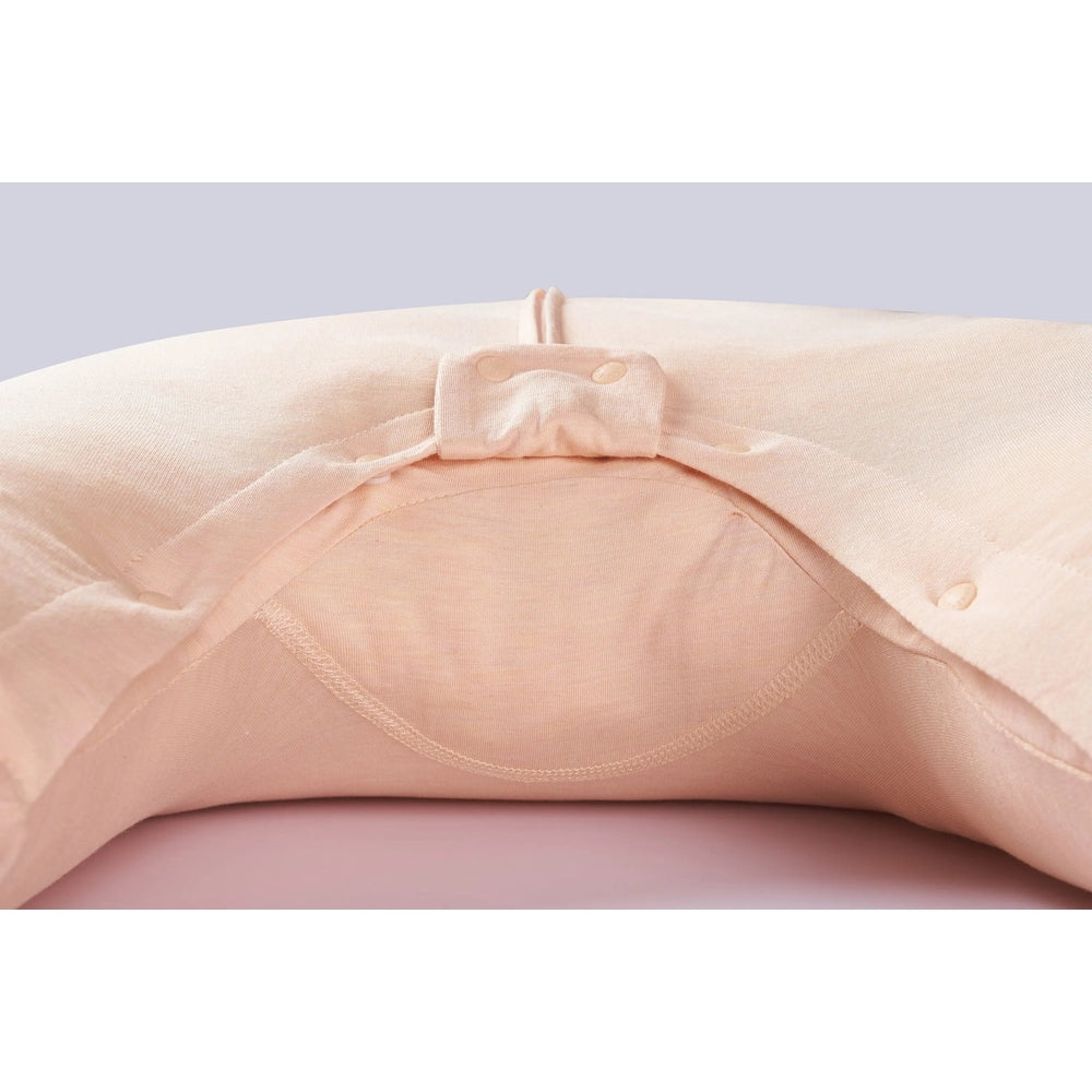 Nest Designs Bamboo Jersey Short Sleeve Footed Sleep Bag 0.5 Tog Pantone Bellini with snap-closure shoulder tab.