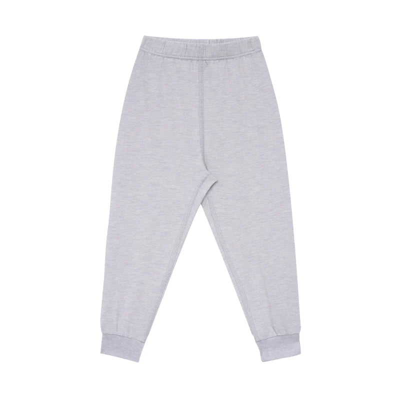Nest Designs Bamboo Jersey Pajama Pants in lavender blue laid flat with elastic waistband and cuffs.