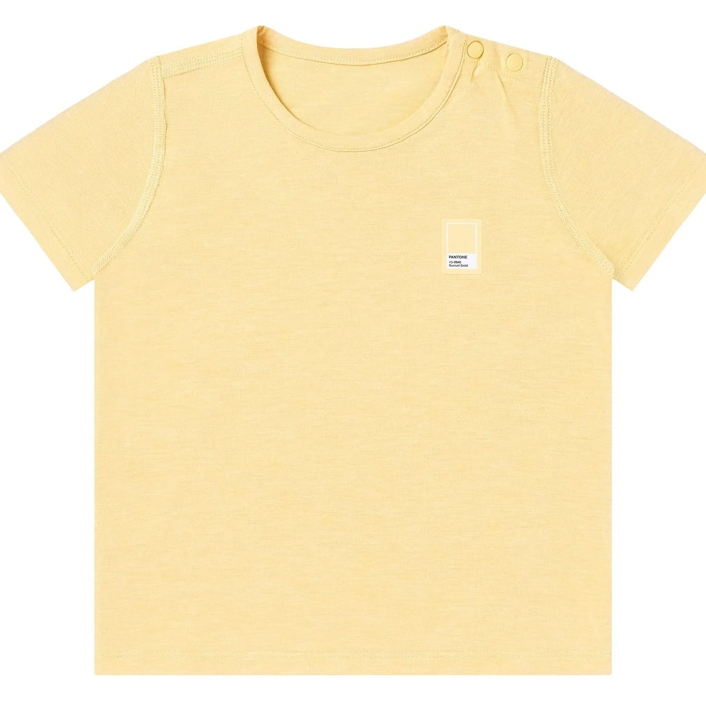 Nest Designs bamboo jersey short-sleeve t-shirt in Sunset Gold with Pantone label on chest