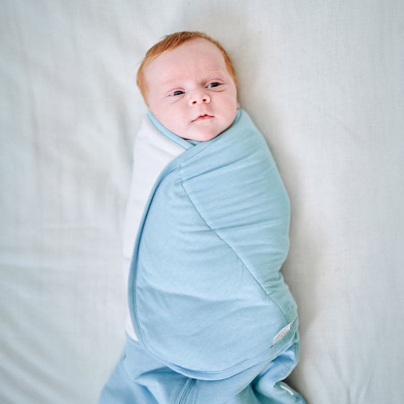 Nest Designs bamboo jersey swaddle sleep bag in forget-me-not blue, 0-6M, 1.0 tog