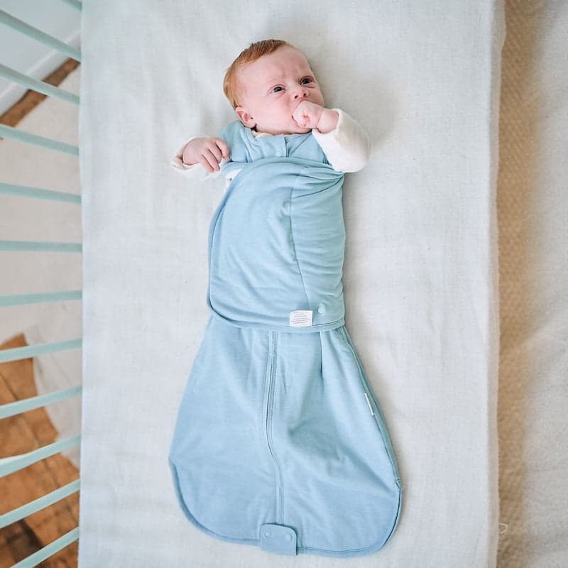 Nest Designs bamboo jersey swaddle sleep bag 1.0 tog Forget-Me-Not blue for 0–6M